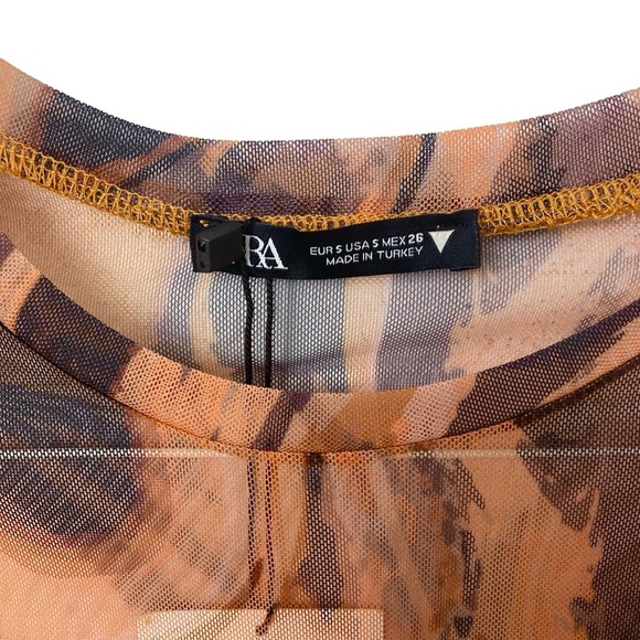 Zara NWT Sheer Mesh Marble Print Bodysuit Sz Small Long Sleeve  Brown - Picture 4 of 4